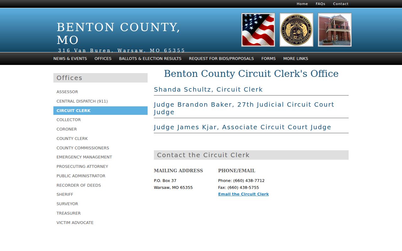 Benton County court docket Circuit Clerk contact