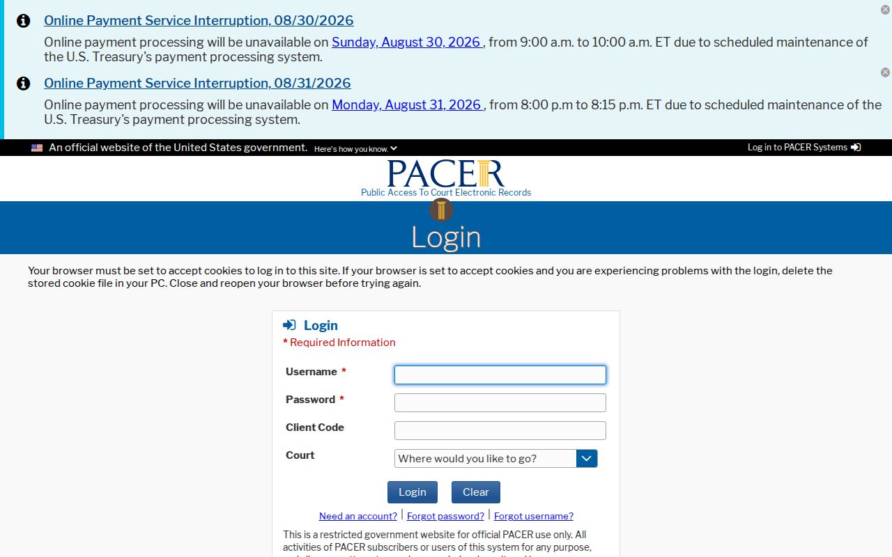 Benton County case search federal CM ECF and PACER login context