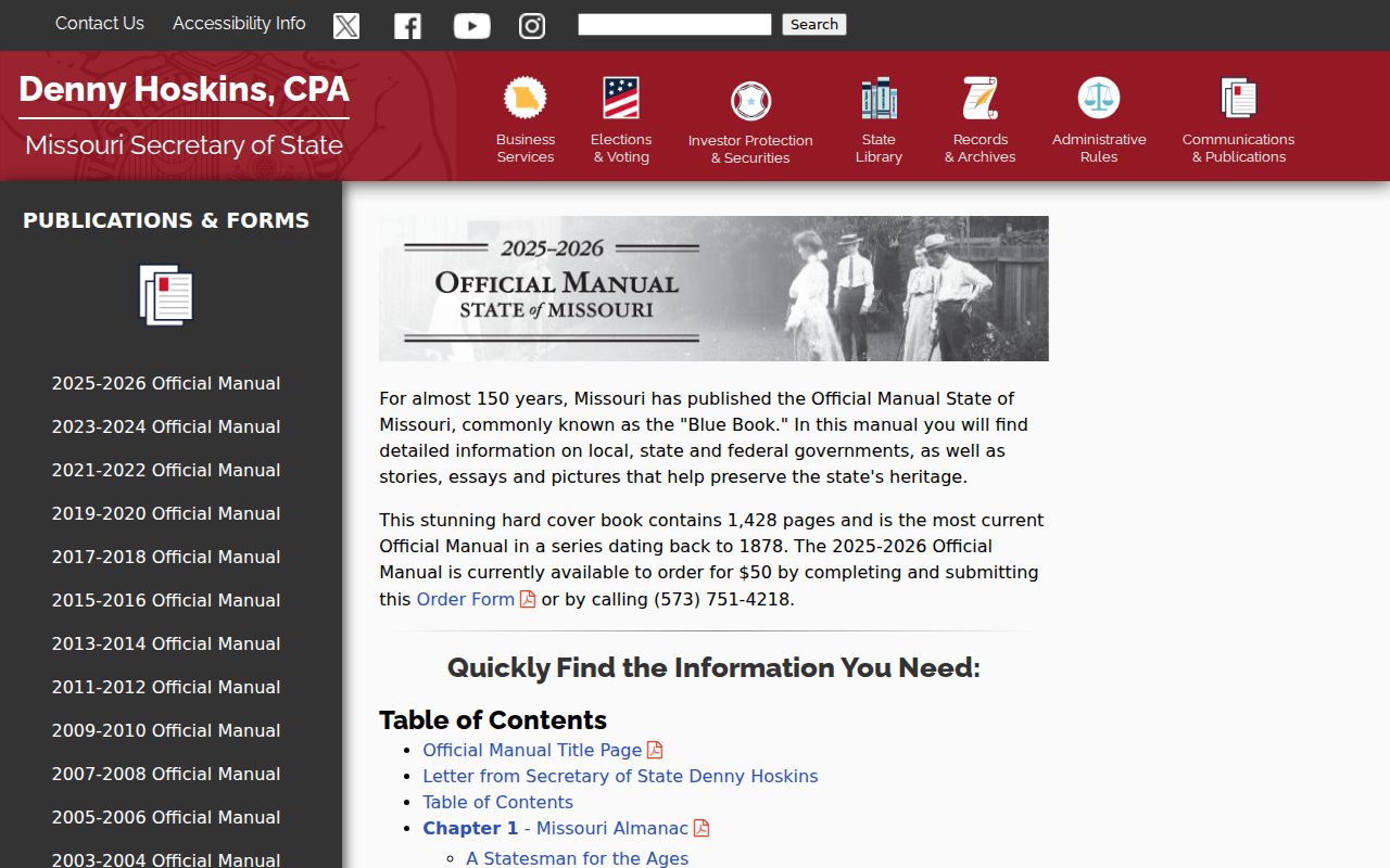 Benton County case search context on the Missouri Blue Book judicial branch landing page