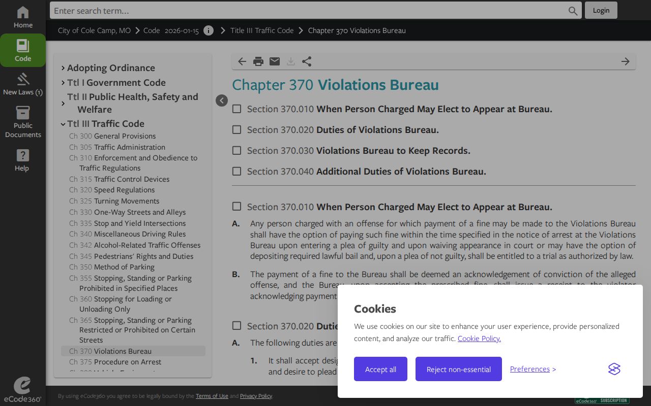 Cole Camp court docket official violations bureau code