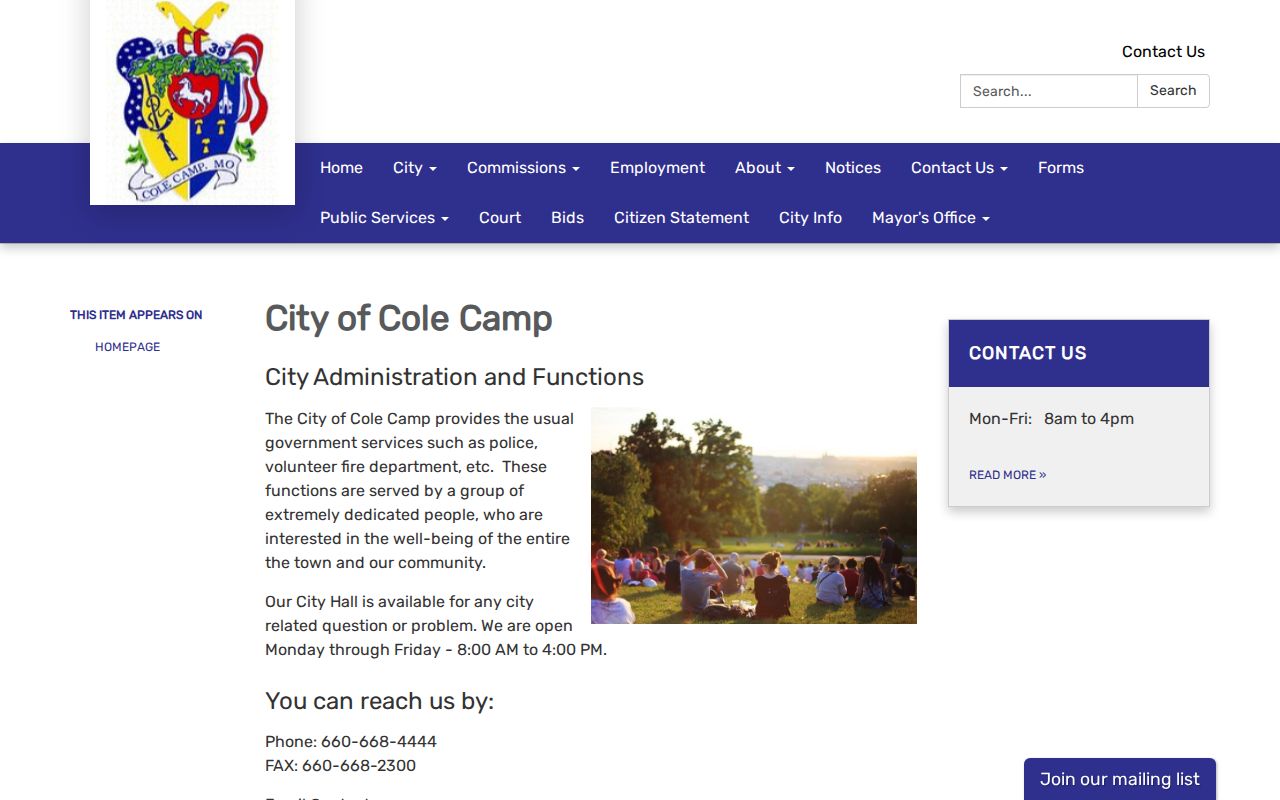 Cole Camp court docket official city page and civic contact