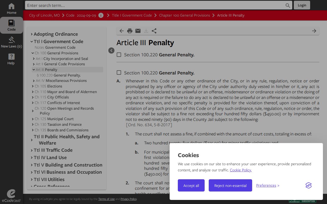 Lincoln court docket source showing official Lincoln penalties code