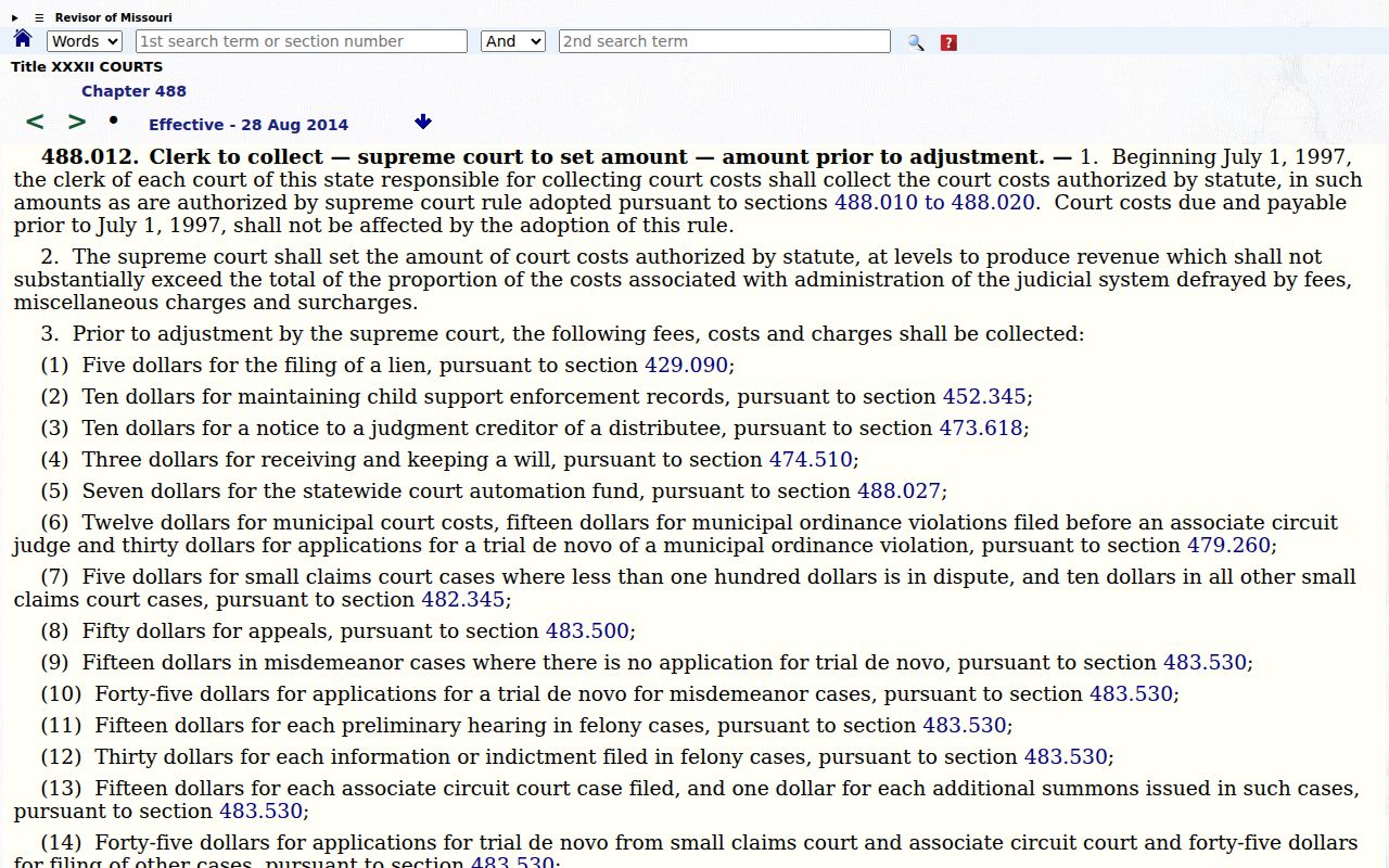 Benton County traffic court records Missouri Revised Statutes section 488.012 page